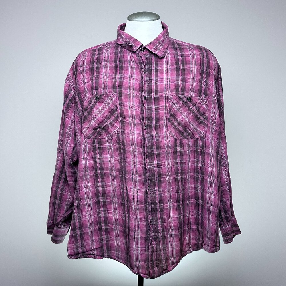 NXT Plaid Button Shirt 4X Pink Purple Brown Flannel Plaid
